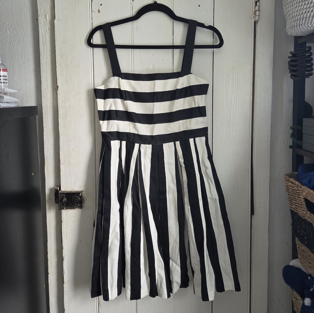Ann Taylor LOFT Black & White Striped Dress - Cotton/Linen Blend - Picture 2 of 6